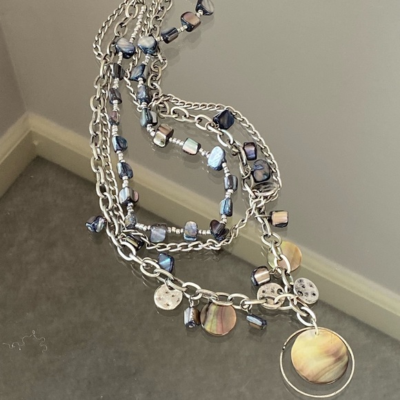 Silver Multi Stone Boho 3 Strand Necklace & Matching Earrings - Picture 5 of 10